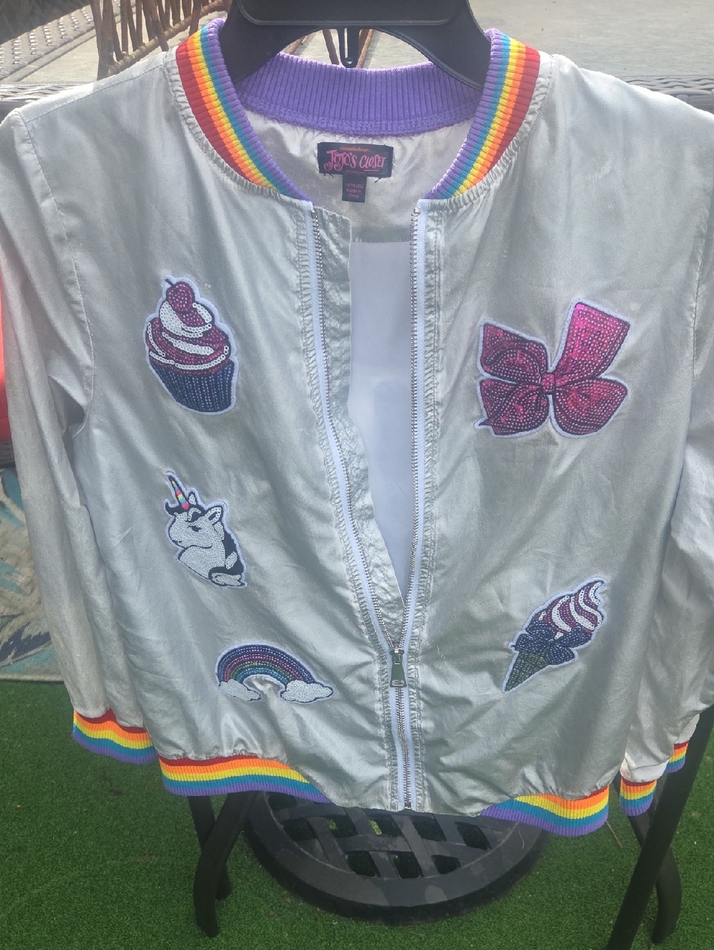 Nickelodeon Silver Bomber Jacket with Rainbow Trim